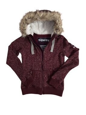Superdry Y2K Burgundy Storm Fur Hooded Zip-Up Jacket
